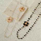 Classic French Romance Clover Long Necklace - White Crystal - floysun
