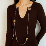 Classic French Romance Clover Long Necklace - White Crystal - floysun