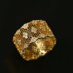 Classic Lace Band Ring with Clear Stones - Gold - floysun
