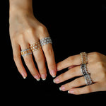 Classic Lace Band Ring with Clear Stones - Gold - floysun