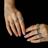 Classic Lace Band Ring with Clear Stones - Gold - floysun