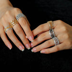 Classic Lace Band Ring with Clear Stones - Gold - floysun
