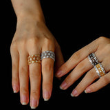 Classic Lace Band Ring with Clear Stones - Gold - floysun