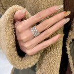 Classic Lace Band Ring with Clear Stones - Silver - floysun