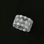 Classic Lace Band Ring with Clear Stones - Silver - floysun