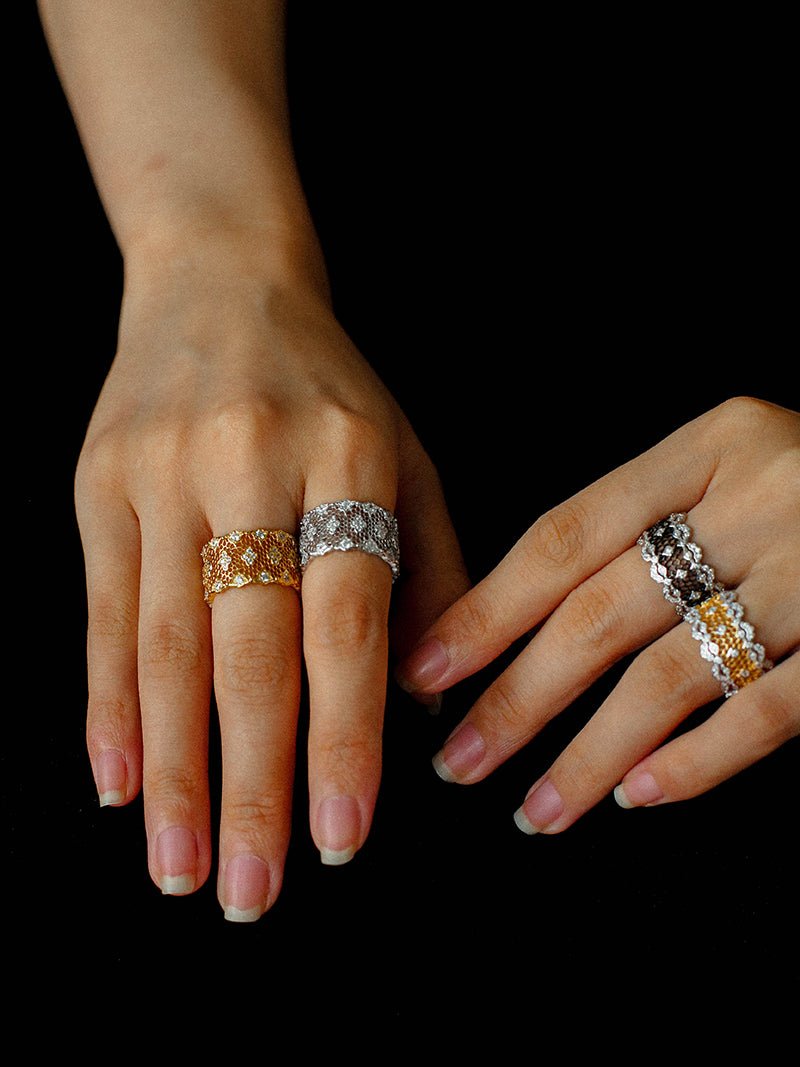 Classic Lace Crown Ring - Black & Silver Two - Tone - floysun