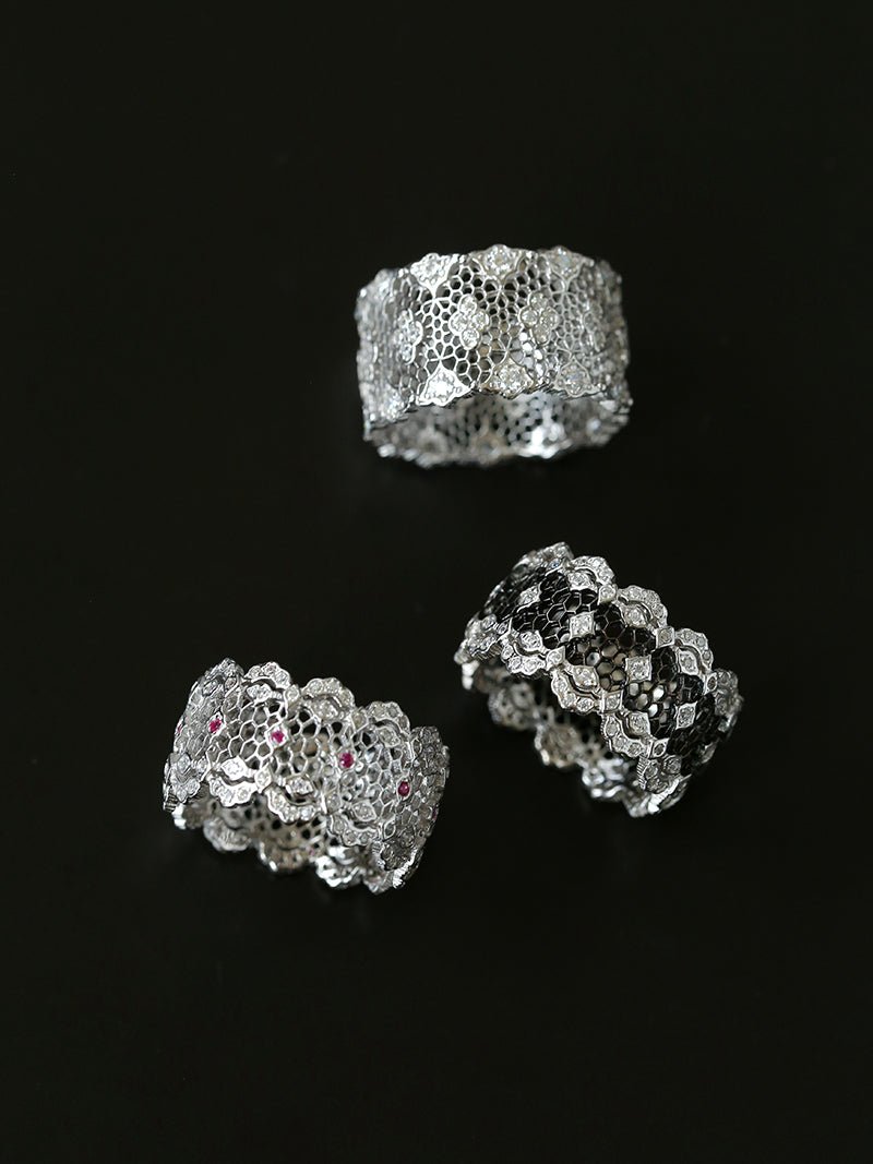 Classic Lace Crown Ring - Black & Silver Two - Tone - floysun
