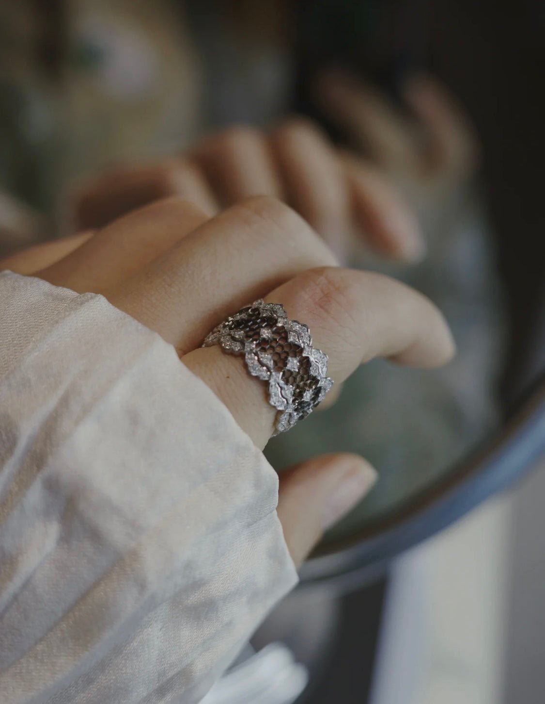 Classic Lace Crown Ring - Black & Silver Two - Tone - floysun