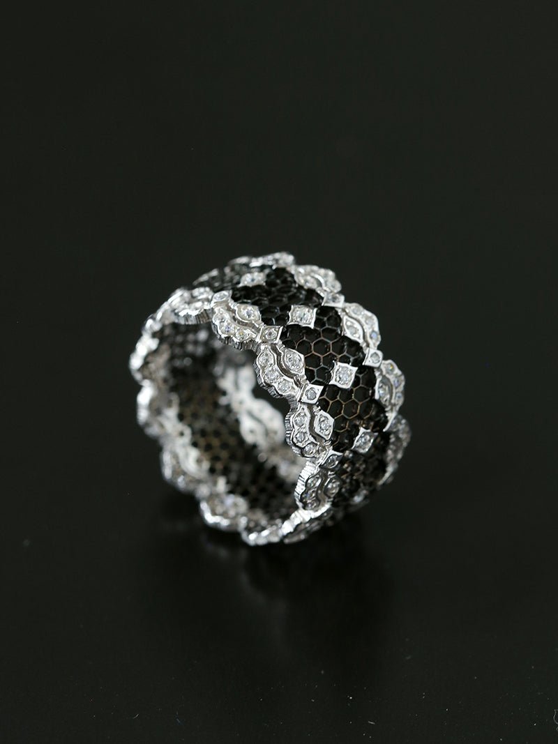 Classic Lace Crown Ring - Black & Silver Two - Tone - floysun