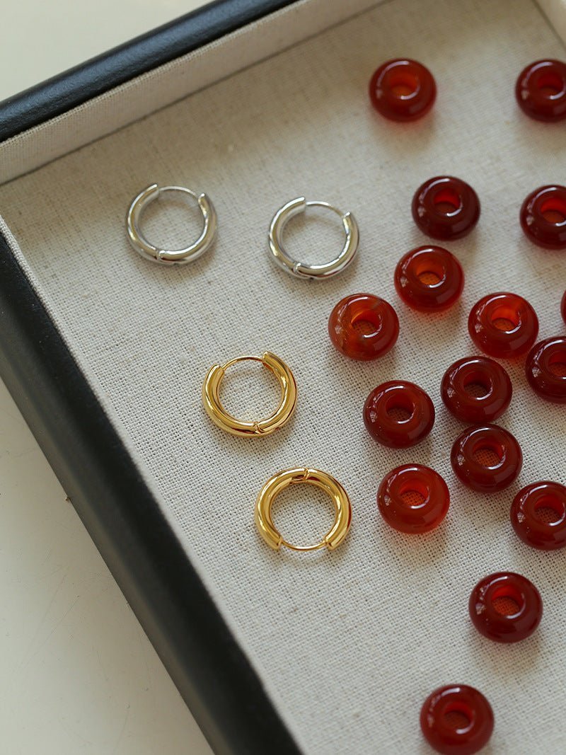 Classic Natural Stone Jade Hoop Earrings - floysun