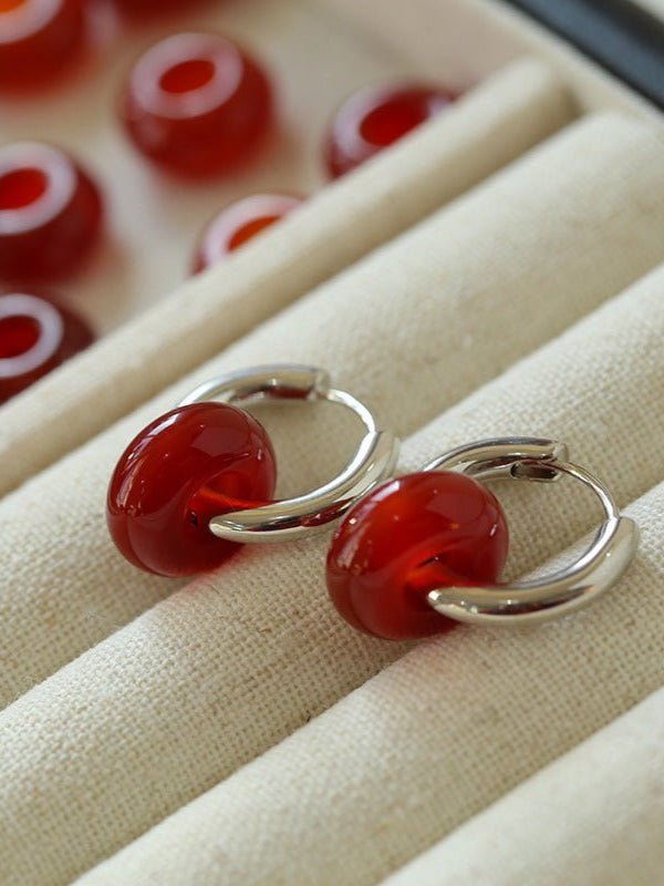 Classic Natural Stone Jade Hoop Earrings - floysun