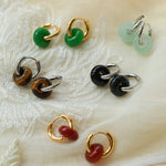Classic Natural Stone Jade Hoop Earrings - floysun