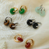 Classic Natural Stone Jade Hoop Earrings - floysun