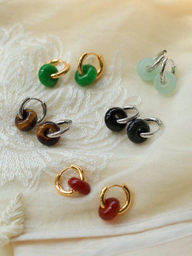 Classic Natural Stone Jade Hoop Earrings - floysun