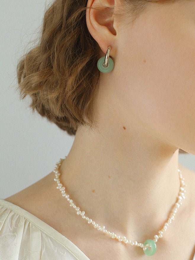 Classic Natural Stone Jade Hoop Earrings - floysun