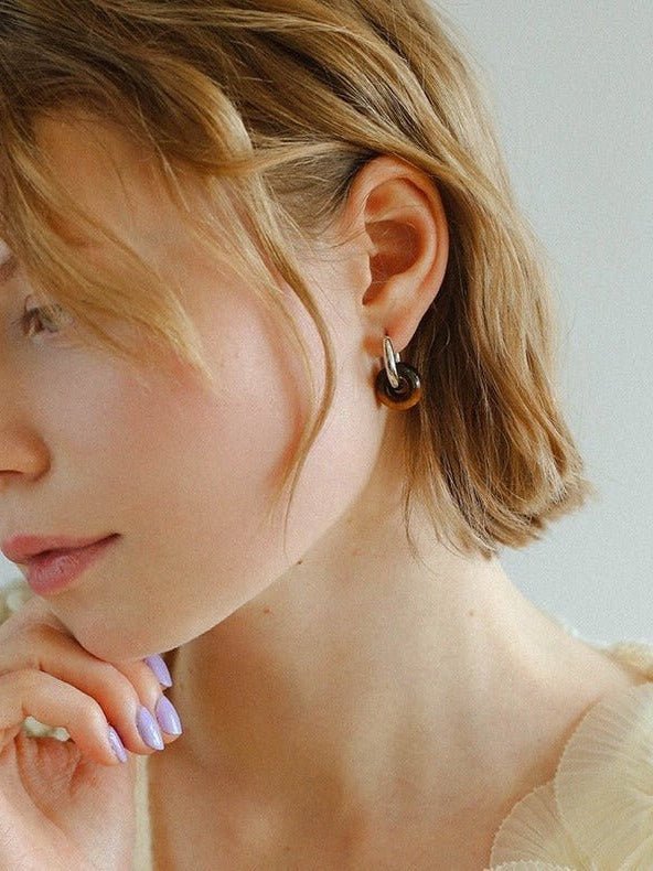Classic Natural Stone Jade Hoop Earrings - floysun