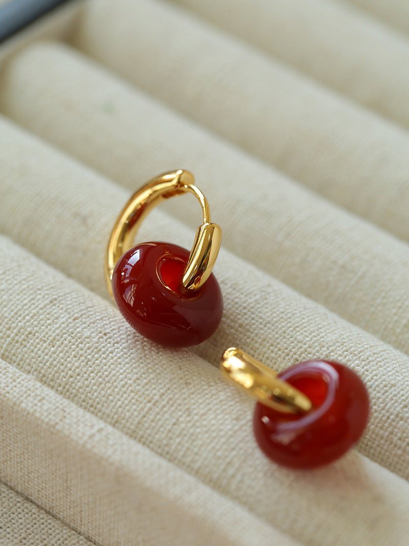 Classic Natural Stone Jade Hoop Earrings - floysun