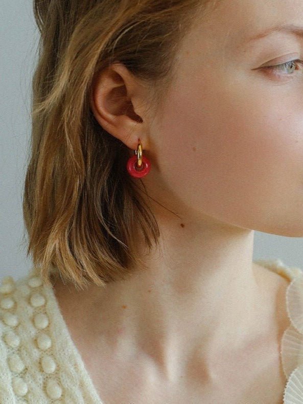 Classic Natural Stone Jade Hoop Earrings - floysun