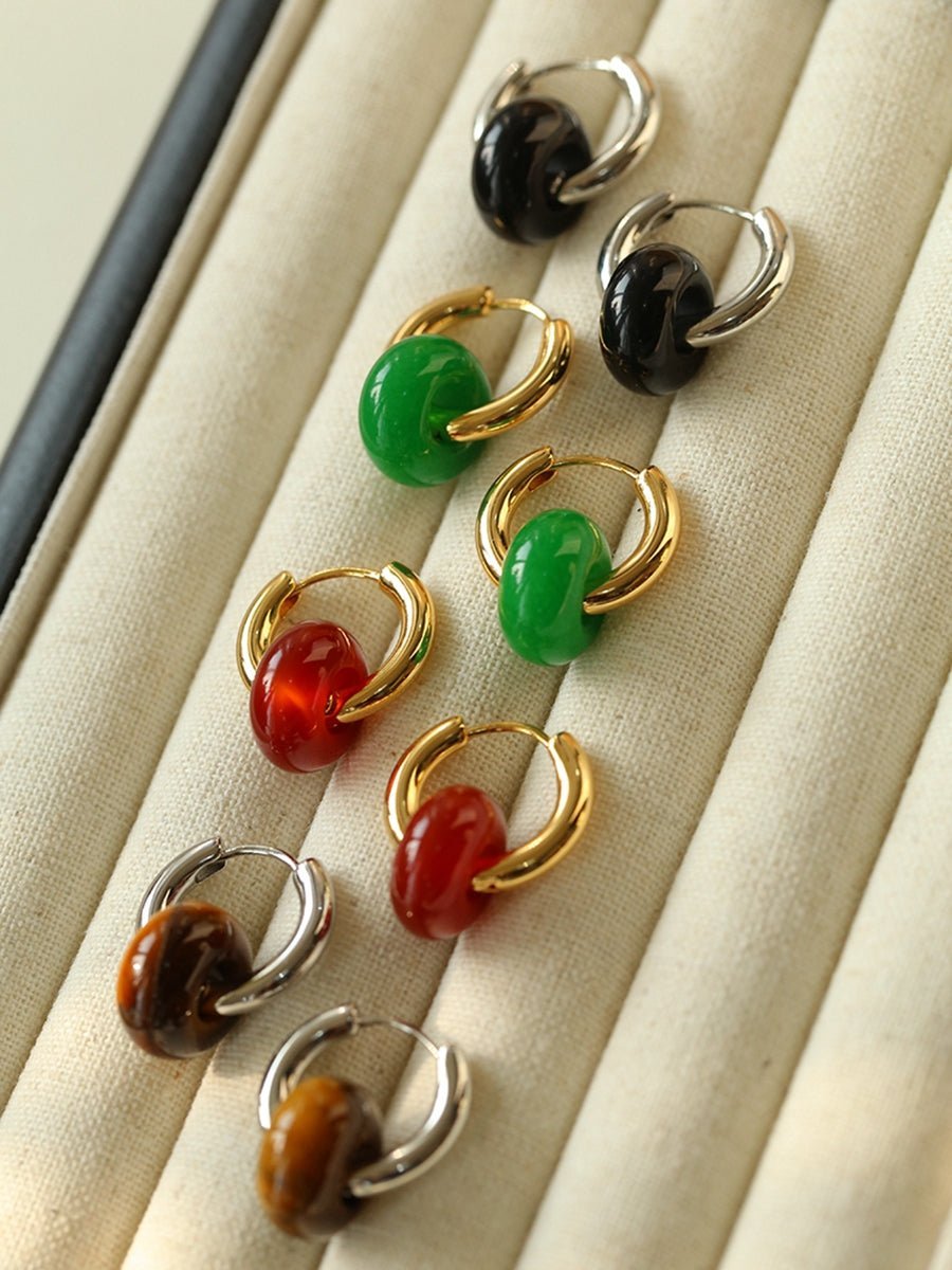 Classic Natural Stone Jade Hoop Earrings - floysun