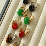 Classic Natural Stone Jade Hoop Earrings - floysun