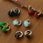 Classic Natural Stone Jade Hoop Earrings - floysun