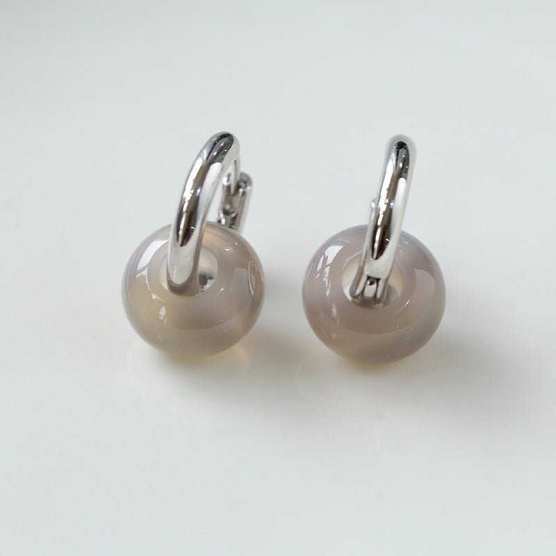 Classic Natural Stone Jade Hoop Earrings - floysun