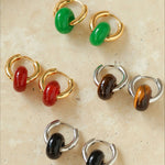 Classic Natural Stone Jade Hoop Earrings - floysun