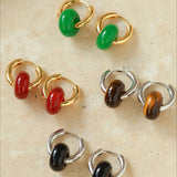 Classic Natural Stone Jade Hoop Earrings - floysun