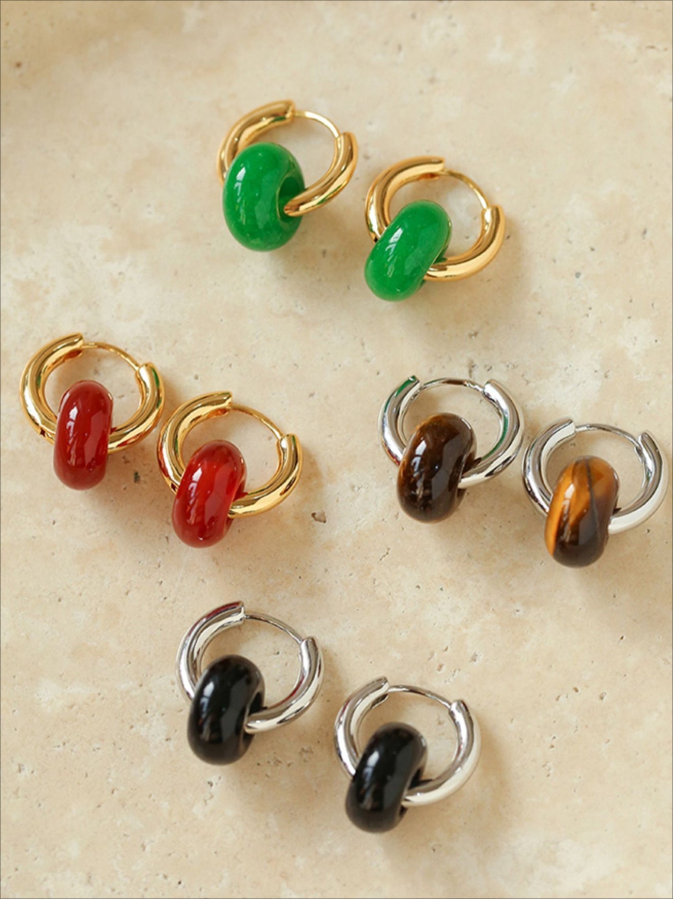 Classic Natural Stone Jade Hoop Earrings - floysun