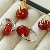 Classic Natural Stone Jade Hoop Earrings - floysun