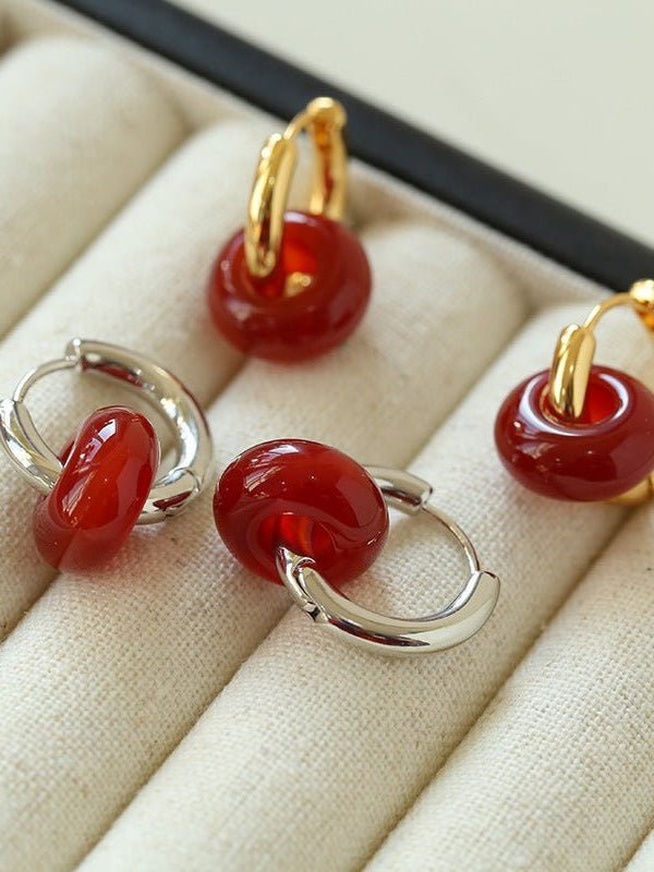 Classic Natural Stone Jade Hoop Earrings - floysun