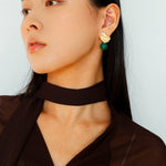 Classic Oil Brushstroke Series Earrings Lava Asymmetrical Shape with Agate Drops - floysun