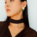 Classic Oil Brushstroke Series Earrings Lava Asymmetrical Shape with Agate Drops - floysun