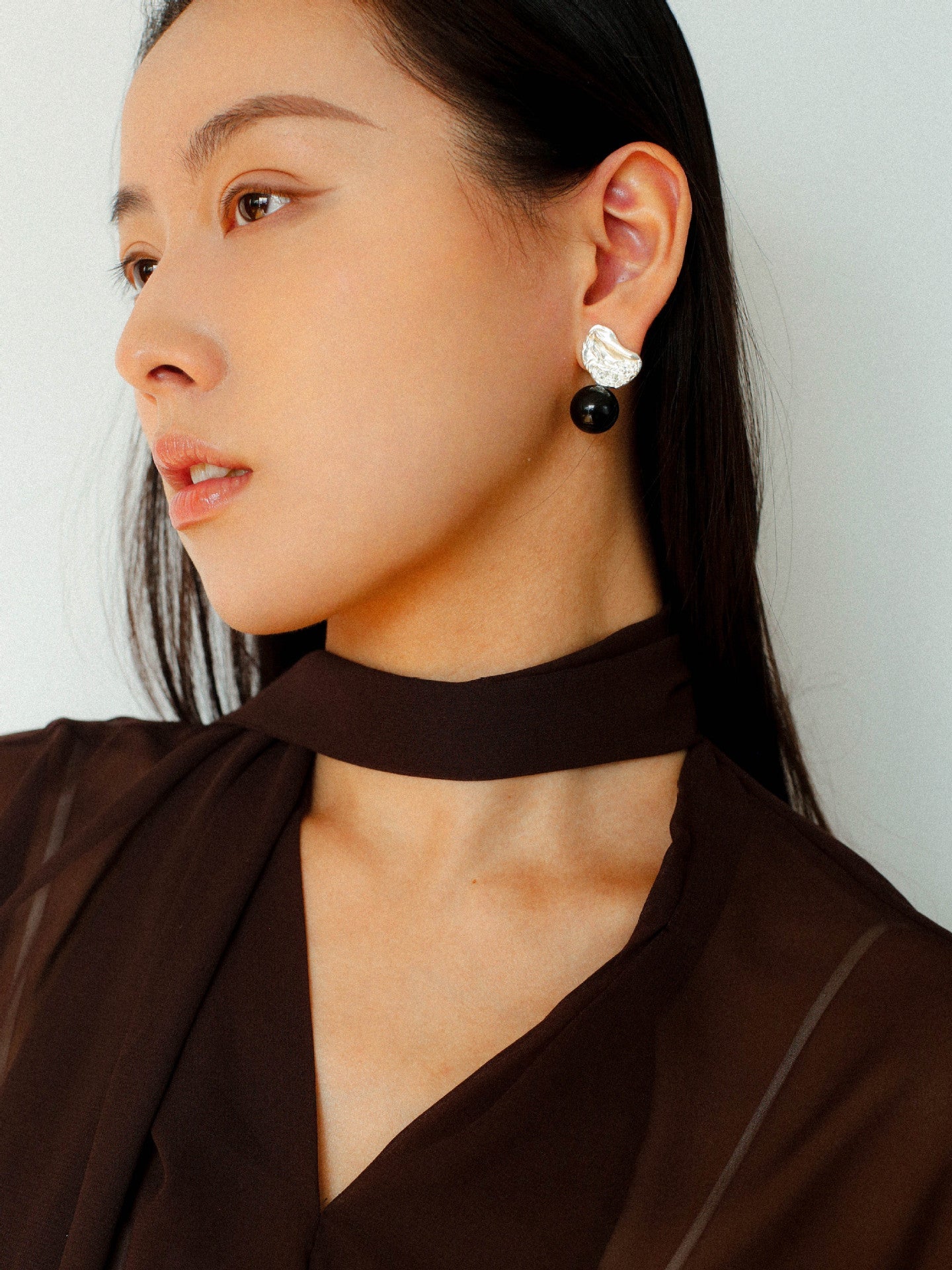 Classic Oil Brushstroke Series Earrings Lava Asymmetrical Shape with Agate Drops - floysun