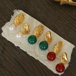 Classic Oil Brushstroke Series Earrings Lava Asymmetrical Shape with Agate Drops - floysun