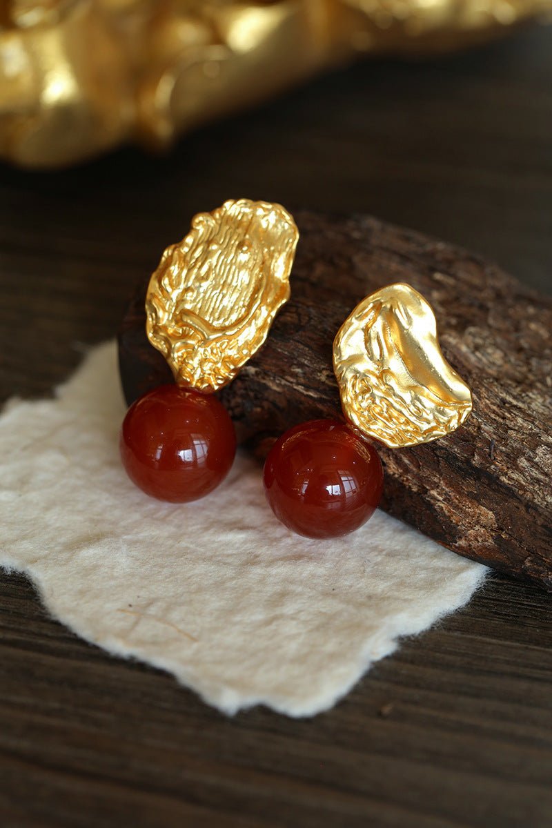 Classic Oil Brushstroke Series Earrings Lava Asymmetrical Shape with Agate Drops - floysun