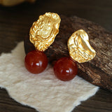 Classic Oil Brushstroke Series Earrings Lava Asymmetrical Shape with Agate Drops - floysun