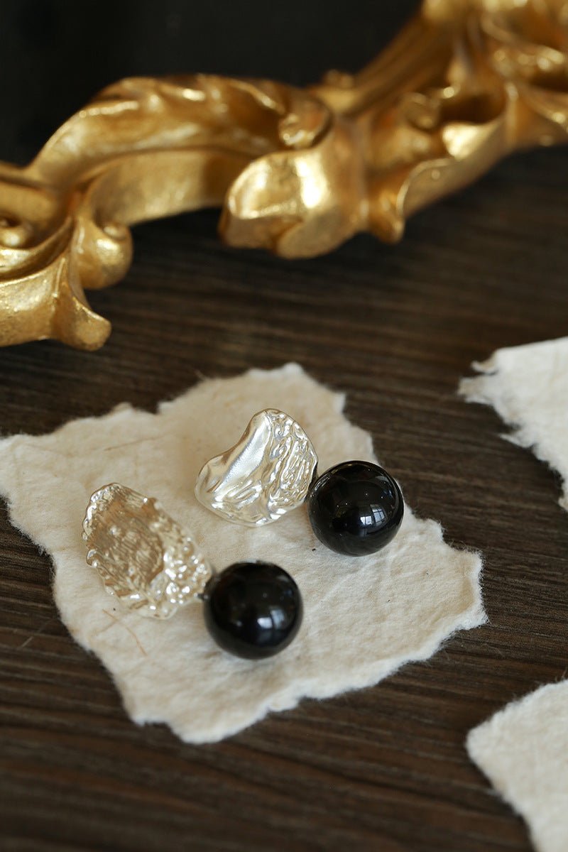Classic Oil Brushstroke Series Earrings Lava Asymmetrical Shape with Agate Drops - floysun
