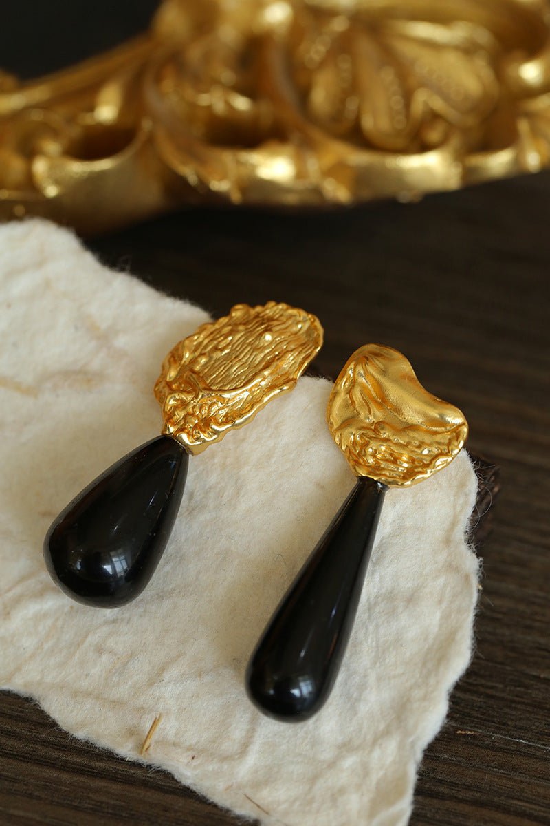 Classic Oil Brushstroke Series Earrings Lava Asymmetrical Shape with Agate Drops - floysun