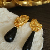 Classic Oil Brushstroke Series Earrings Lava Asymmetrical Shape with Agate Drops - floysun