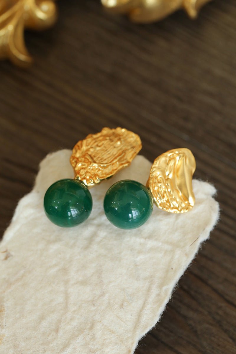 Classic Oil Brushstroke Series Earrings Lava Asymmetrical Shape with Agate Drops - floysun