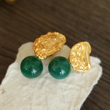 Classic Oil Brushstroke Series Earrings Lava Asymmetrical Shape with Agate Drops - floysun