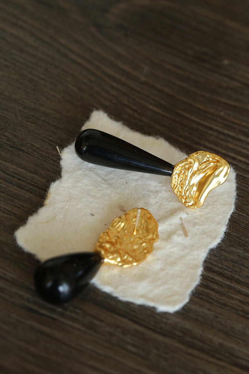 Classic Oil Brushstroke Series Earrings Lava Asymmetrical Shape with Agate Drops - floysun