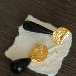 Classic Oil Brushstroke Series Earrings Lava Asymmetrical Shape with Agate Drops - floysun