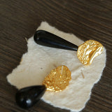Classic Oil Brushstroke Series Earrings Lava Asymmetrical Shape with Agate Drops - floysun