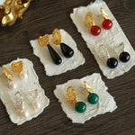 Classic Oil Brushstroke Series Earrings Lava Asymmetrical Shape with Agate Drops - floysun