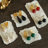 Classic Oil Brushstroke Series Earrings Lava Asymmetrical Shape with Agate Drops - floysun