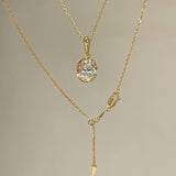Classic Solitaire Four - Prong Golden Glow Solitaire Necklace - floysun