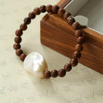 Cloud Whisper Baroque Pearl & Natural Wood Bead Bracelet - floysun