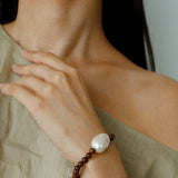 Cloud Whisper Baroque Pearl & Natural Wood Bead Bracelet - floysun